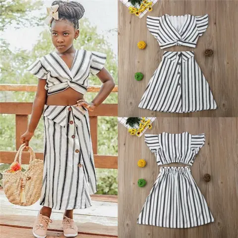 Children's Clothing Baby Girl Suit Striped Sleeveless Short Top