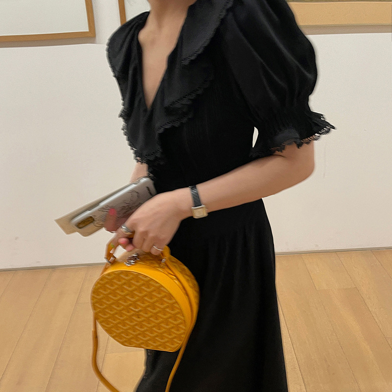 Puff-Sleeve V-Neck Long Dress