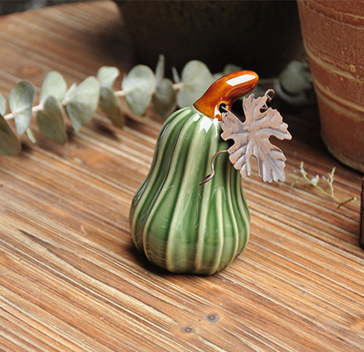 Pumpkin scene ceramic rustic painted ornament (yellow)