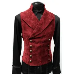 Suit Stand Collar Suede Double Breasted Vest - Tan - View 1