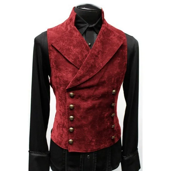 Suit Stand Collar Suede Double Breasted Vest Tan - Shop at LoveMi