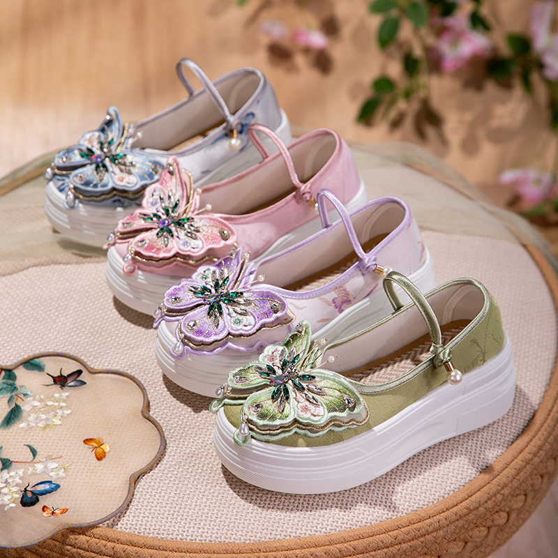3D Butterfly Platform Mary Jane Shoes - Sweet Embroidered Canvas Flats With Soft Sole, Breathable Summer Height-Increasing Shoes For Women