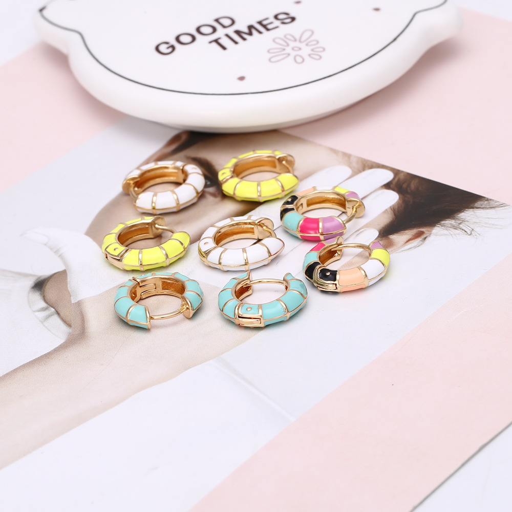 European And American Ins All-match Color Dripping Oil Ring Earrings