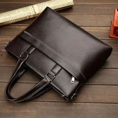 Leather Computer Leisure Bag With One Shoulder - Brown - View 1