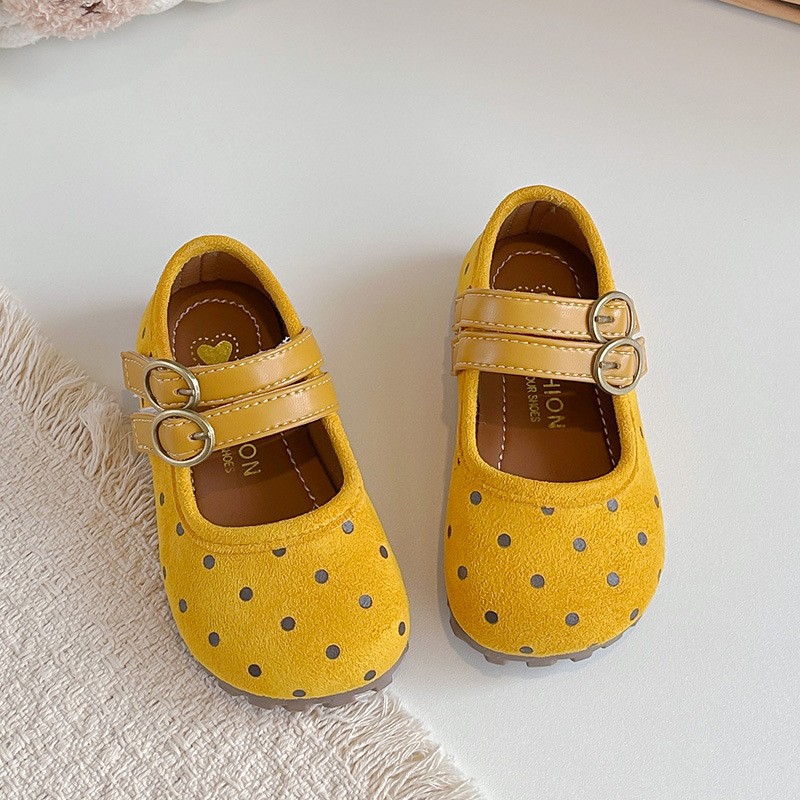 2026 Spring & Autumn New Kids Forest Style Polka Dot Leather Shoes, Korean Style Girls Shallow Mouth Princess Shoes, Soft Sole Casual Flats