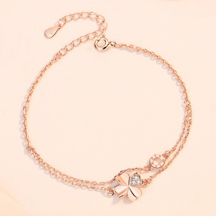 Sterling Silver Four-leaf Clover Bracelet Female