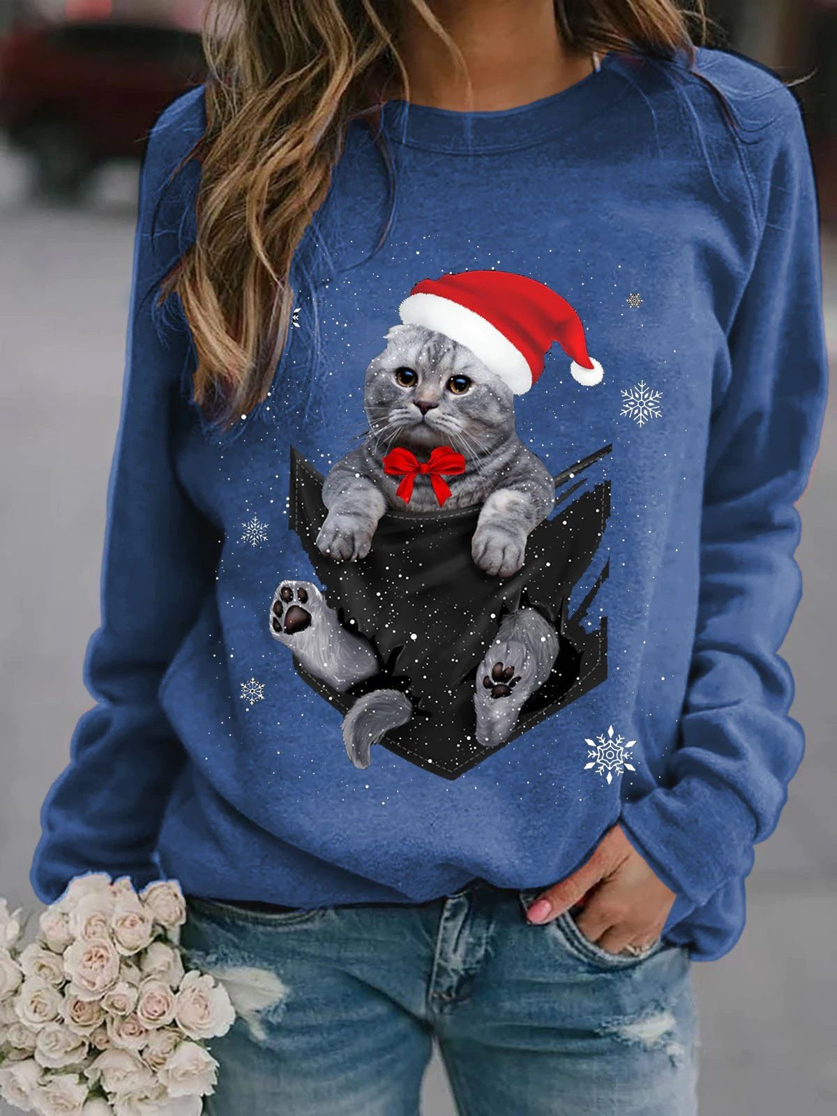 Printed Loose Pullover Long Sleeve Women's Blouse