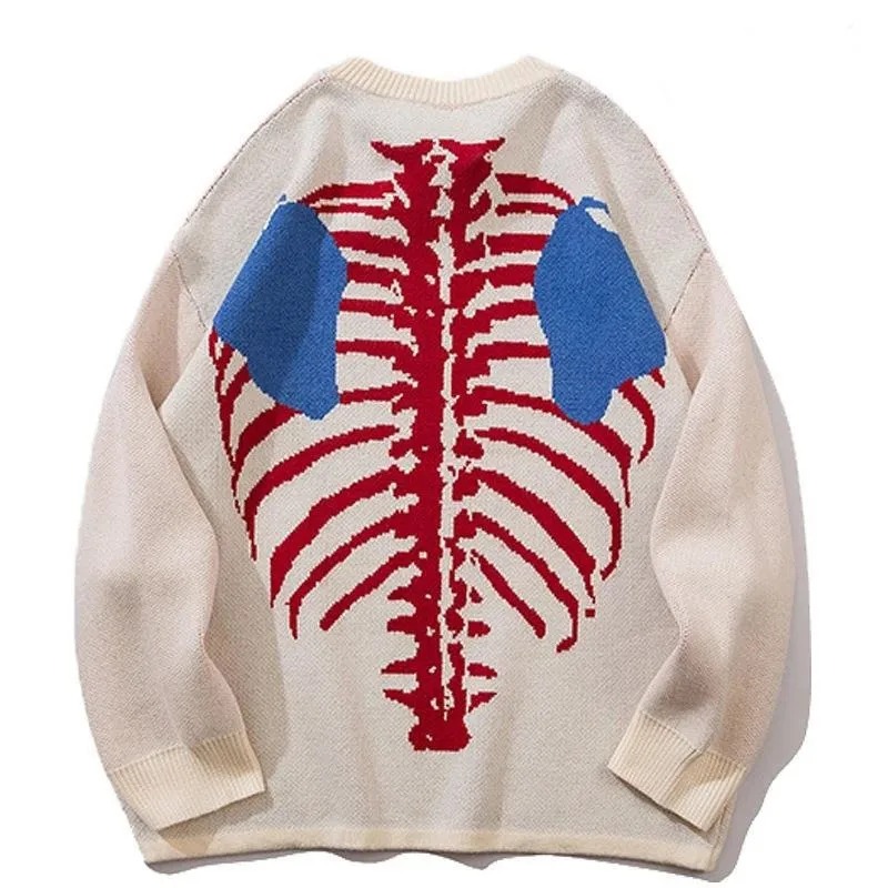 Cashmere European And American Skull Pattern Pullover Sweater Girl - White