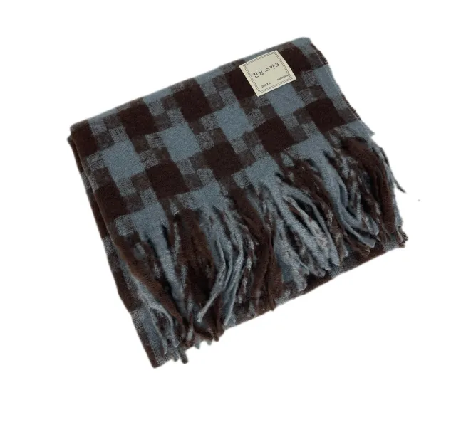 Women's Korean Style Thickened Houndstooth Plaid Scarf Blue Coffee Plaid - Shop at LoveMi