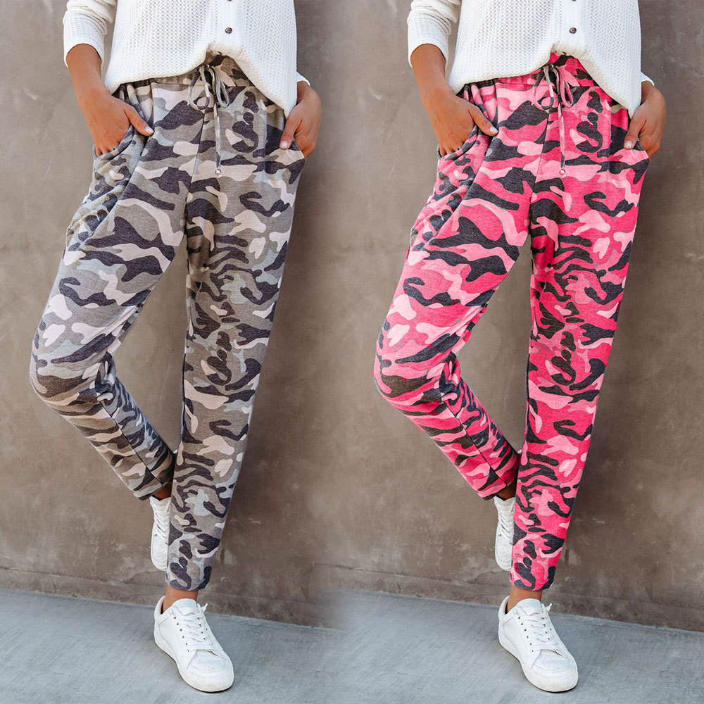 Title 5, Camouflage Print Elastic Waist Casual All-Match...