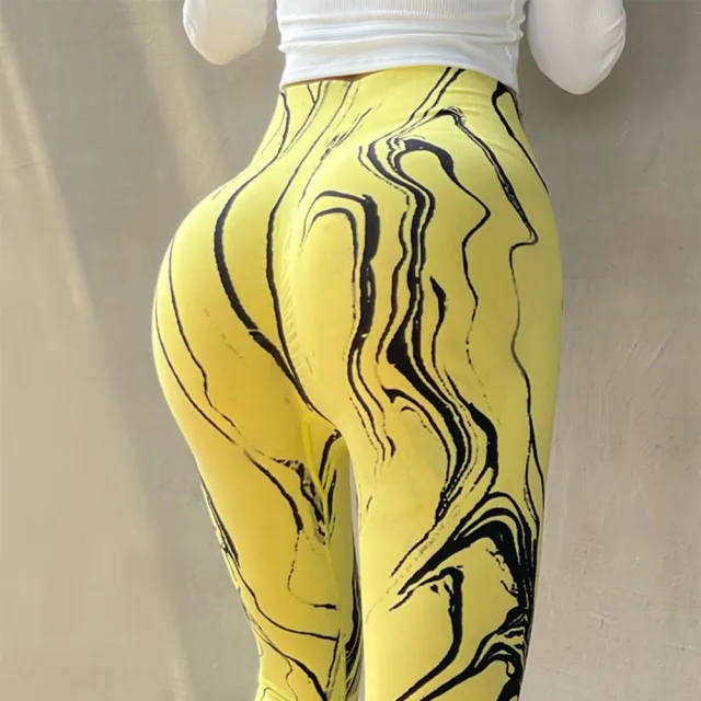 Seamless Peach Hip Yoga Pants Tie Dye Line High Waist Yellow - Shop at LoveMi