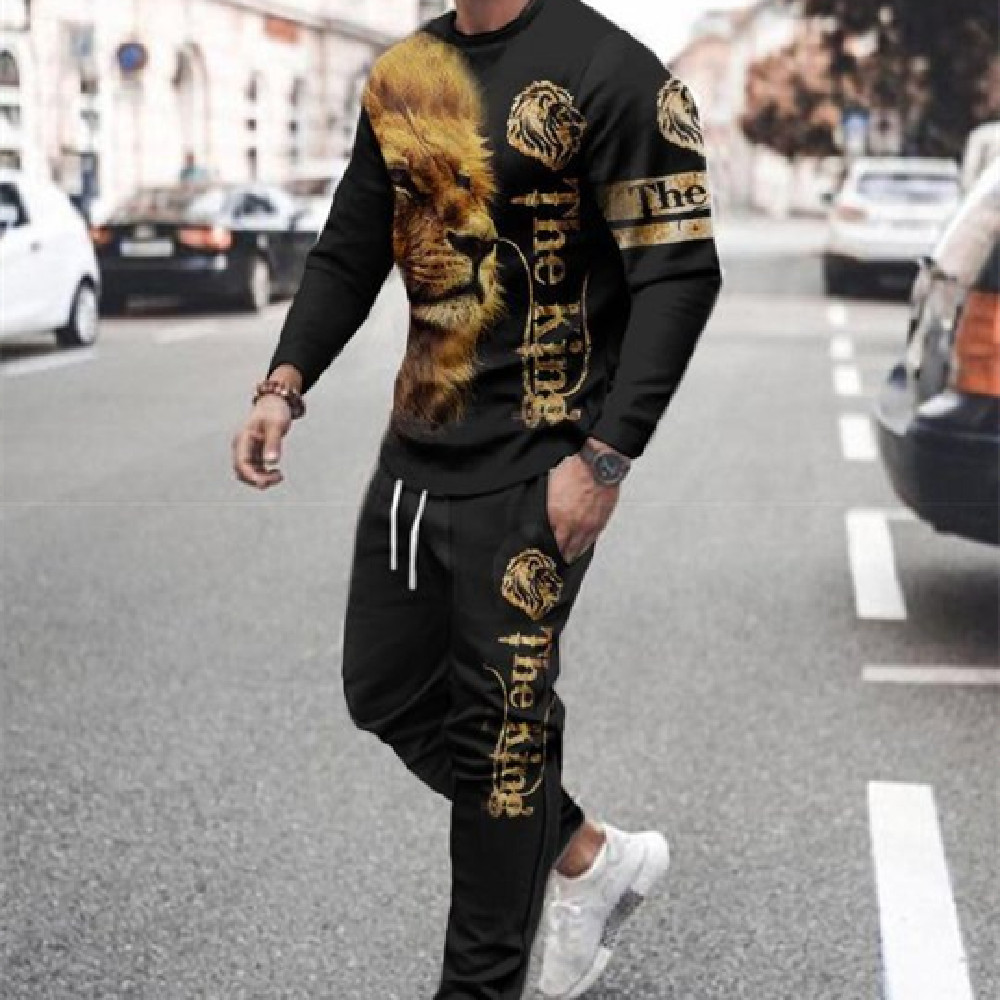 3d Digital Printing Crew Neck Sweater Sports Trousers Suit
