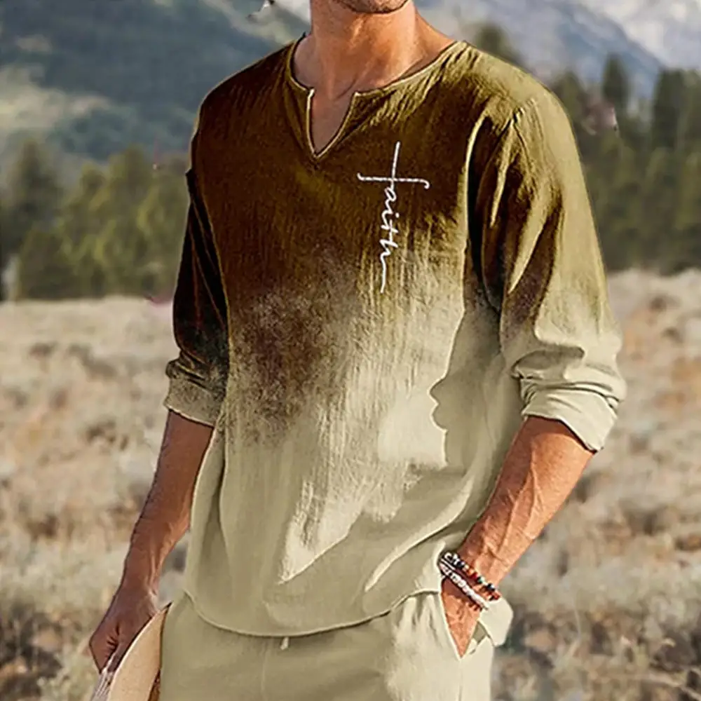 New Retro Trend Print Men's Casual Long Sleeve T-Shirt