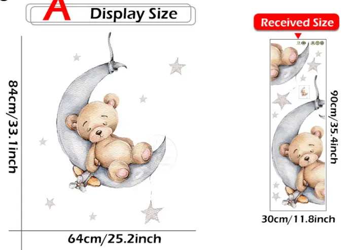 Sleeping Puppet Bear Moon Wall Stickers Living Room Bedroom Children's Room Self-Adhesive Decorative Stickers