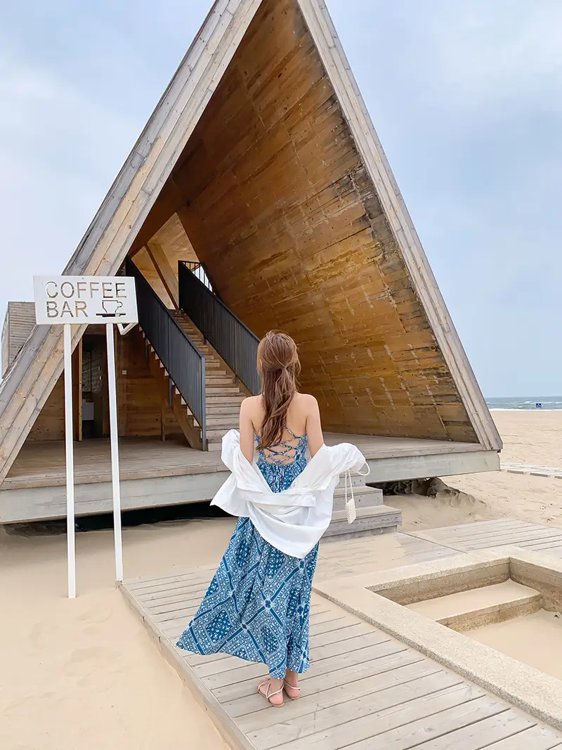 Beach And Seaside Temperament Blue Chiffon Skirt