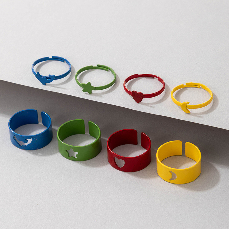 Candy Color Cute Five-pointed Star Butterfly Moon 8-Piece Ring