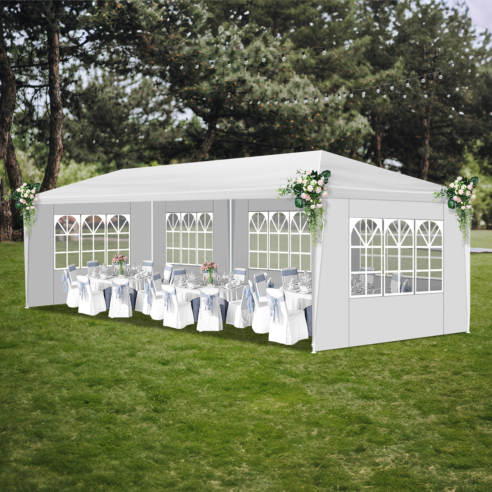 Tente de fête blanche de 10x30 pieds avec 5 parois latérales, belvédère extérieur – Image 2