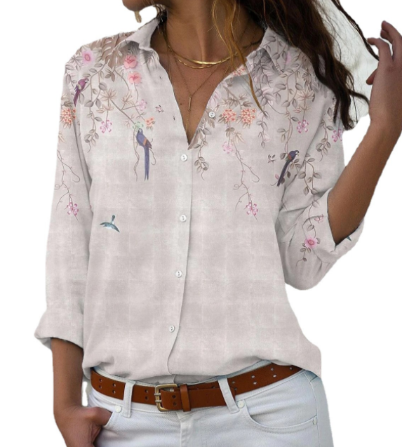 Elegant Lady Print Long Sleeve Single Breasted Shirt