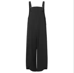 Women's Jumpsuits With Pockets Solid Color Casual Cropped Overalls Long Pant Romper - Black - View 1
