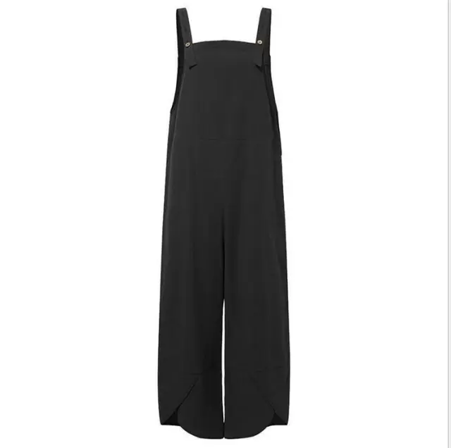 Women's Jumpsuits With Pockets Solid Color Casual Cropped Overalls Long Pant Romper Black - Shop at LoveMi