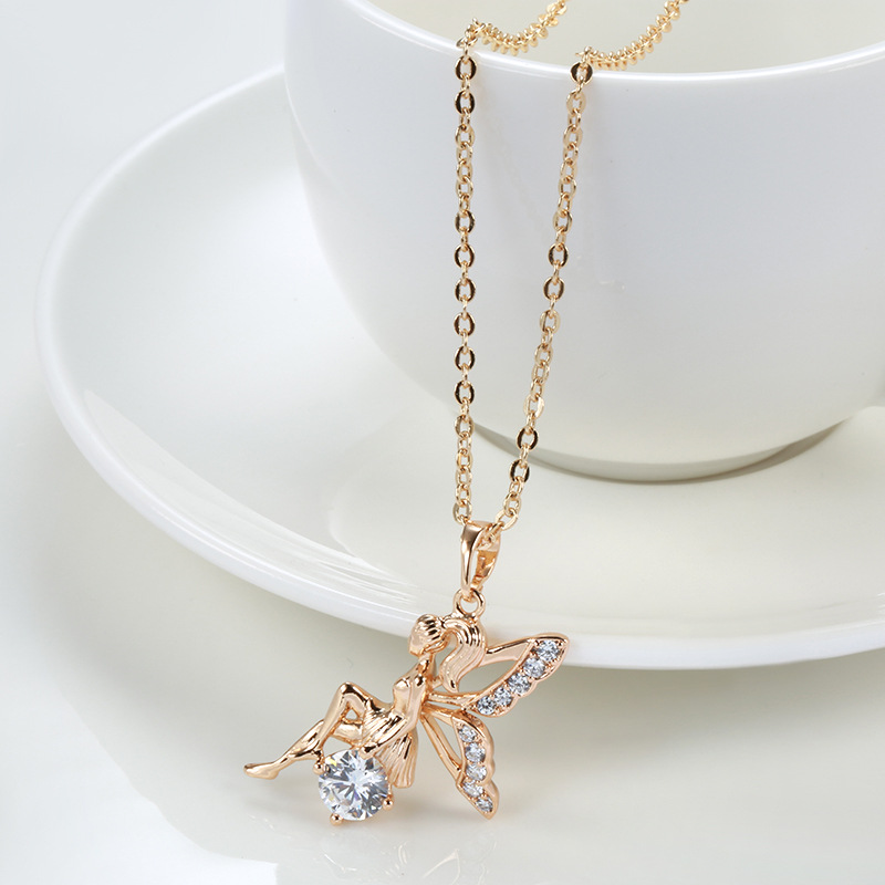 Title 4, Womens Rose Gold Angel Pendant Zircon Necklace...