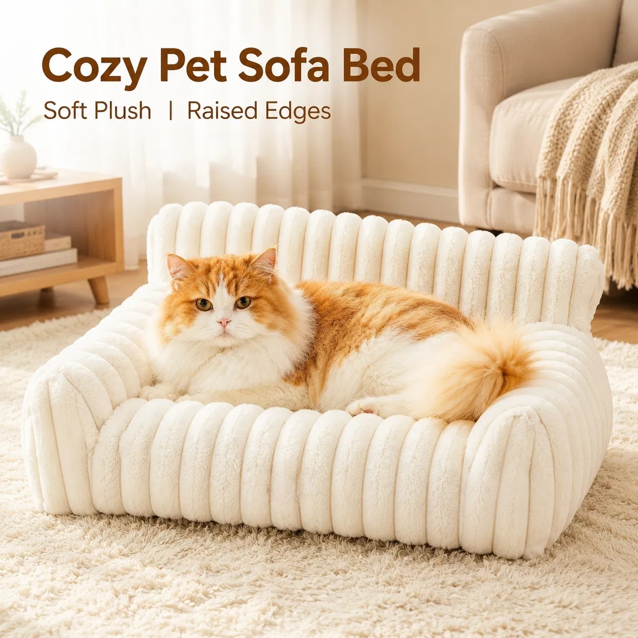 Cute Cat Couch For Pets - Fluffy Cat Beds With Premium Soft Corduroy Fleece, Fuzzy Cats Beds For Indoor Cats With Removable Washable Cover, Supportive Pet Sofa — foto 8