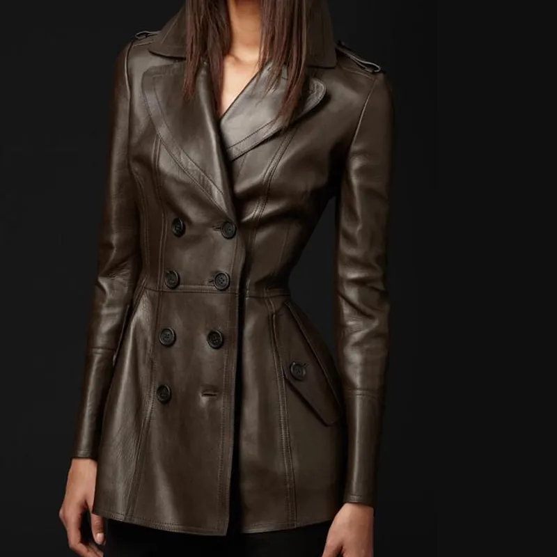 Mid-length Leather Wind Coat Women's Large Swing