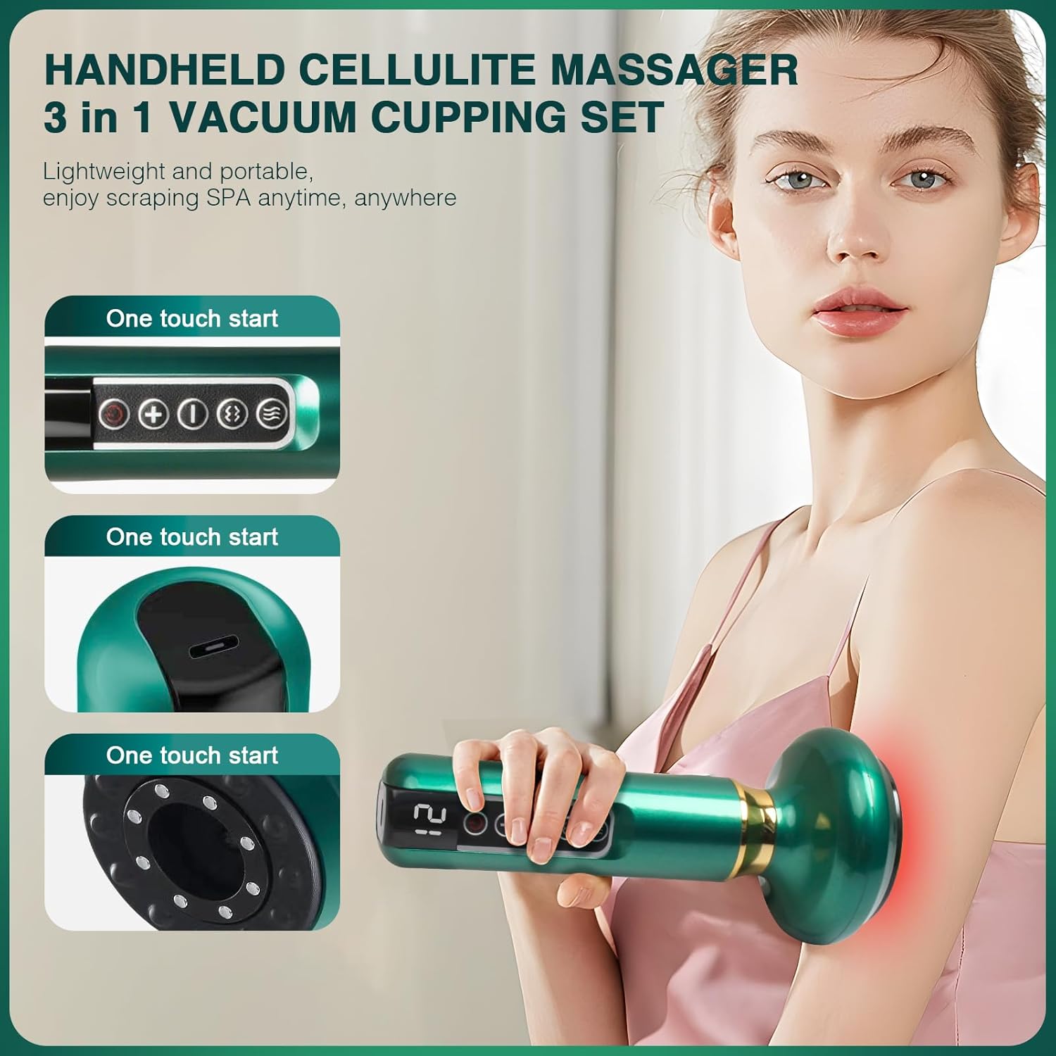 12 Levels Electric Cupping Massager Vacuum Suction GuaSha Anti Cellulite Beauty  Green 6