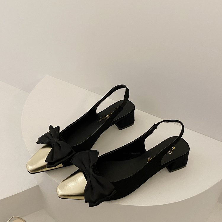 Vintage-Inspired Bow Slingback Heels With Metallic Cap Toe For Women