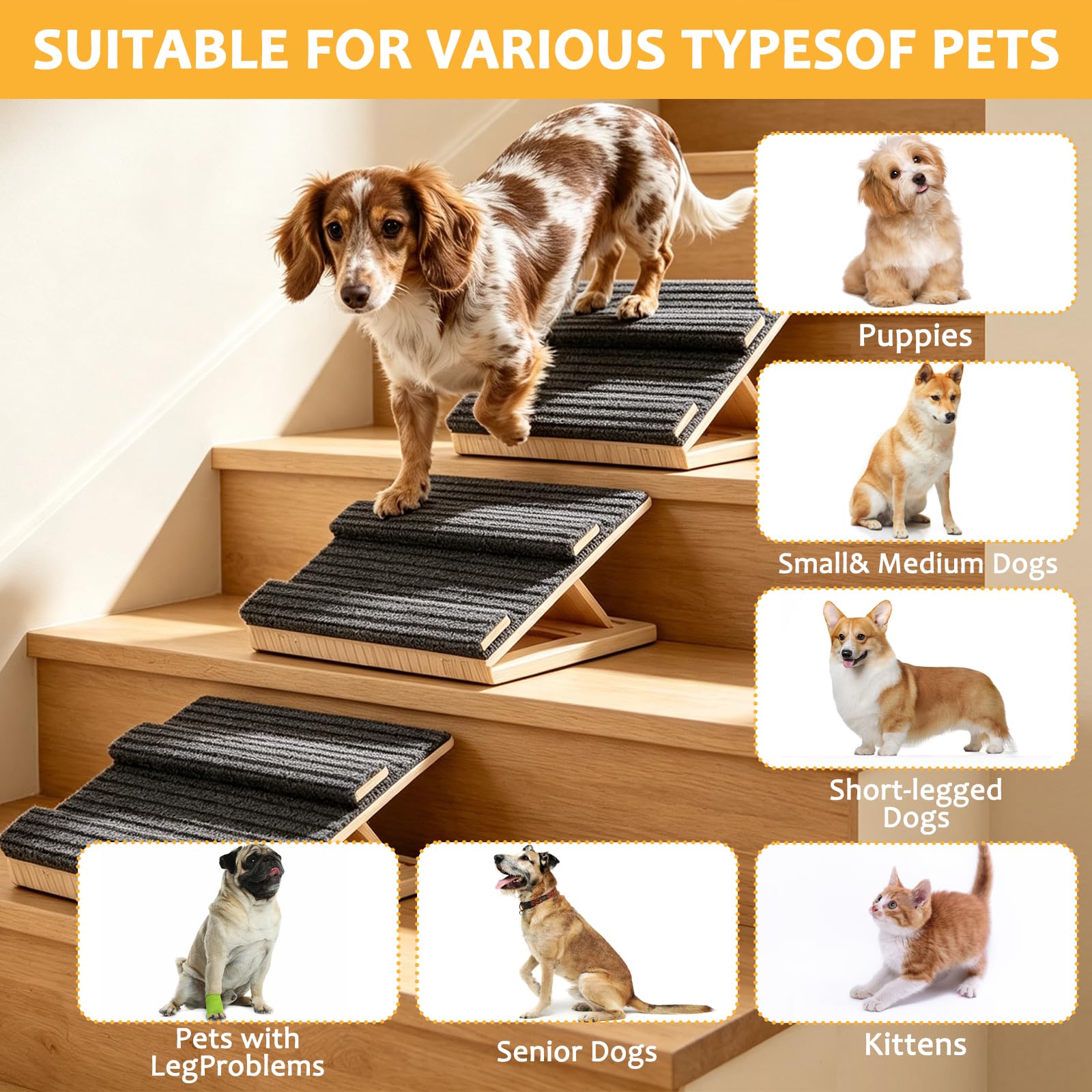 Adjustable Dog Ramp For Stairs With Traction Bars, Portable Pet Ramp For Small Dogs And Cats, Indoor Outdoor Mobility Support detail photo 2