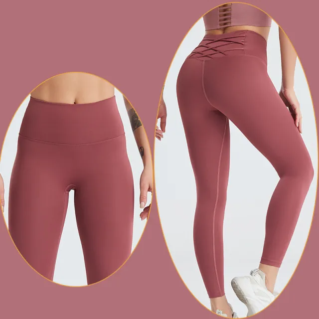 Women's Quick Dry High waisted Yoga Pants Athletic Leggings Brown Red - Shop at LoveMi