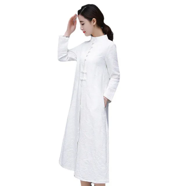 Women's Art Retro Cotton And Linen Windbreaker White - Shop at LoveMi