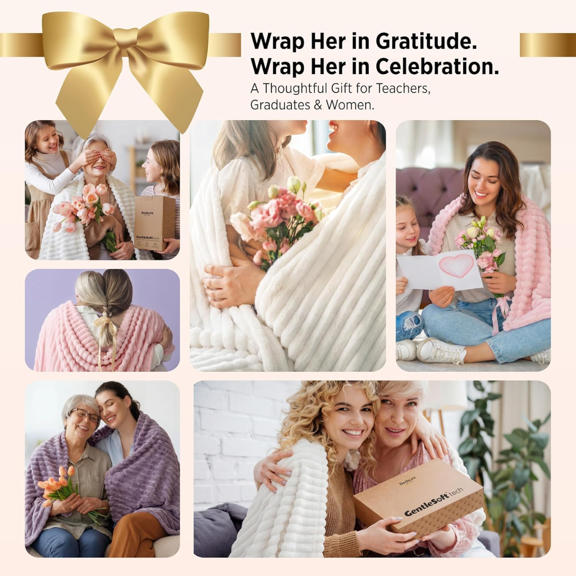 White Throw Blanket For Couch Birthday Gifts For Women Mom Her Girls, Cozy Fleece Blanket For Sofa Bed, Living Room Home Bedroom Decor Dorm — foto 3