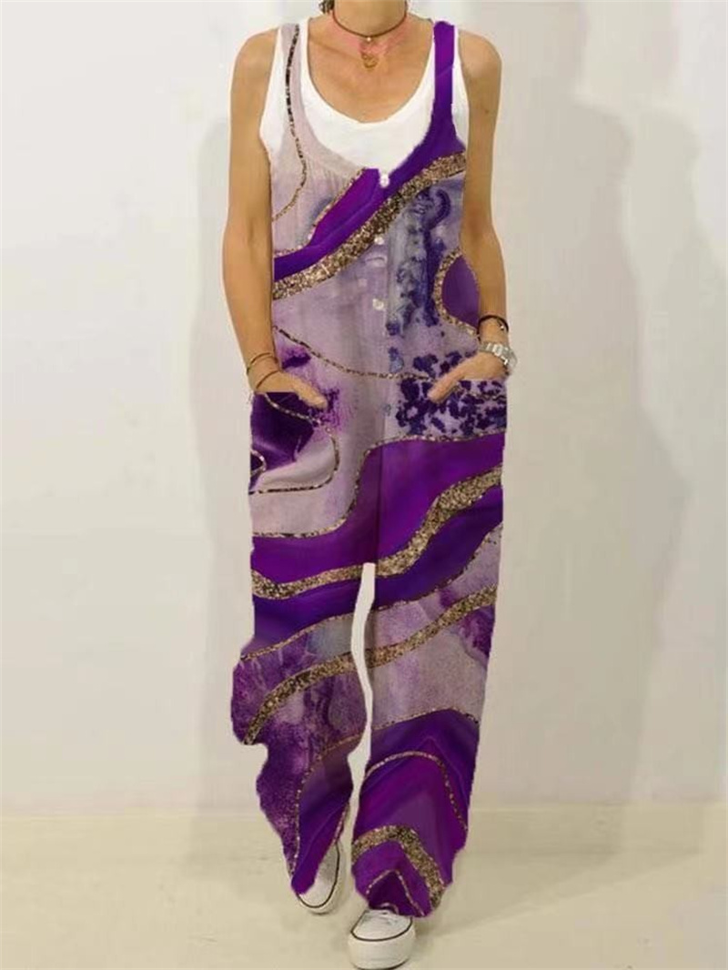 Women's Animal Floral Botanical Print Casual Sleeveless Loose Jumpsuit - Image 7