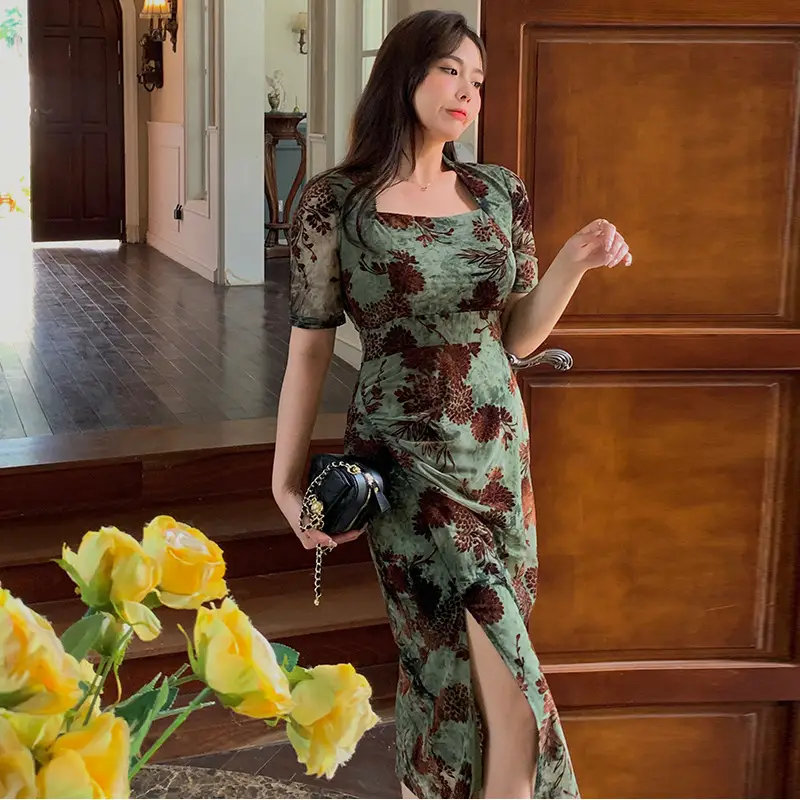 Summer's New Vintage Print Bag Hip Dress