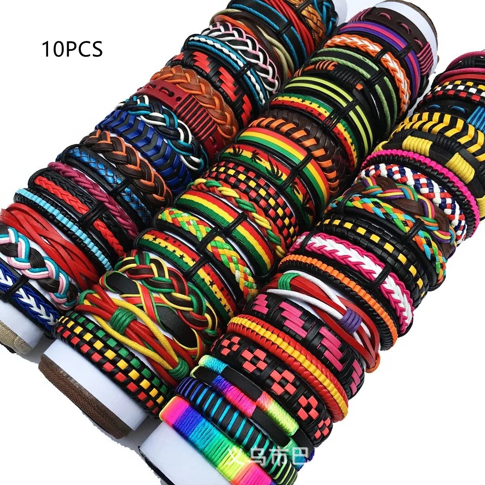 Handmade Mixed Style Woven Leather Cuff Jewelry 30PCS 50PCS