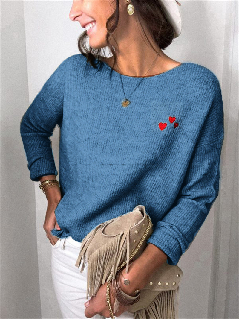 Title 9, Loose Solid Color Embroidery Love Long Sleeves