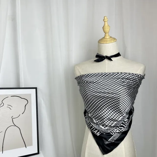 Women's Silk Scarf Strap Retro Tube Top Sun Protection Houndstooth 90Cm - Shop at LoveMi