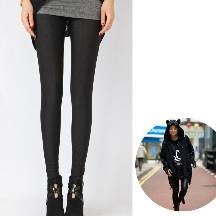 Shiny Pants Women's Thin Large Size Tight fitting Outerwear Ice Silk Summer High Elastic Cropped Spring And Autumn Long Base Black - Shop at LoveMi