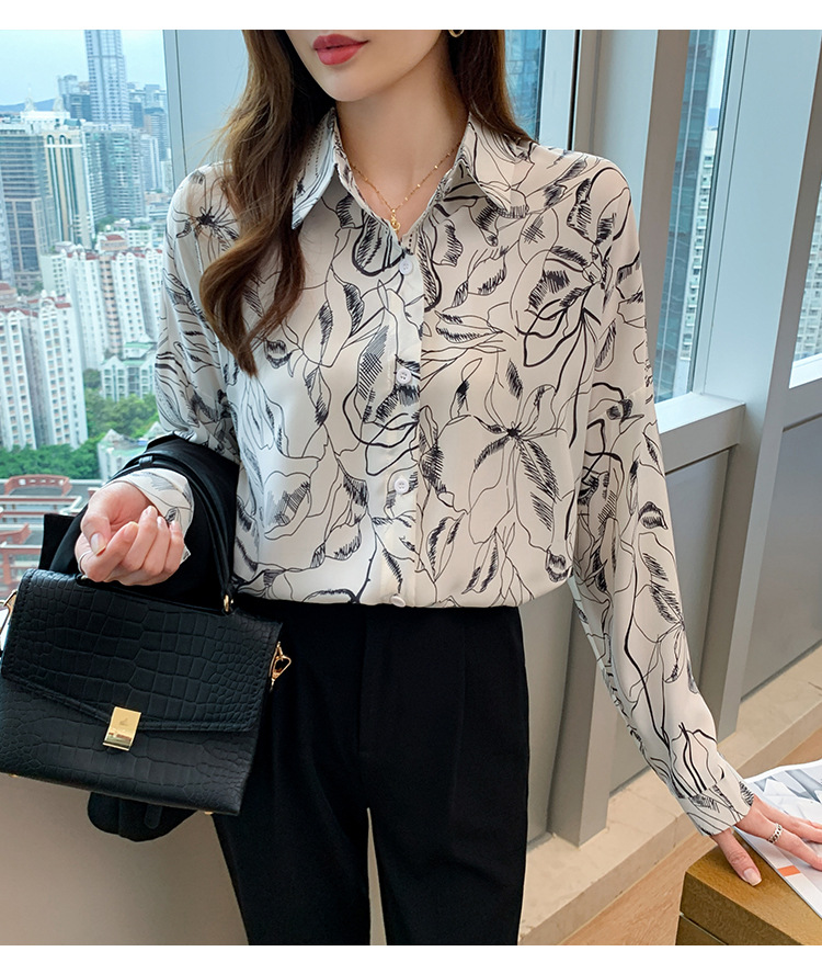 Title 7, Pattern Print Lapel Drape Long-sleeved Shirt