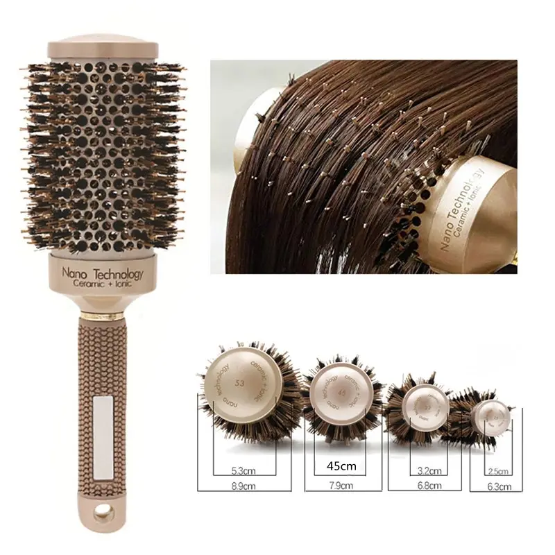 Hair Comb Brush Nano Hairbrush Ceramic Ion Round Barrel