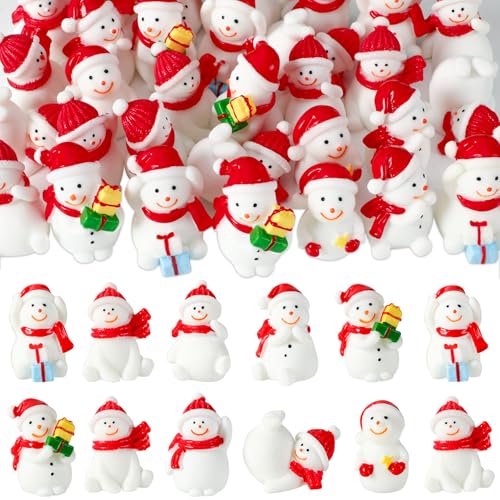 32Pcs Christmas Mini Resin Snowman, 8 Styles Christmas Resin Figurines With Hat Xmas Miniature Snowman For Festival DIY Village Garden Decoration 2