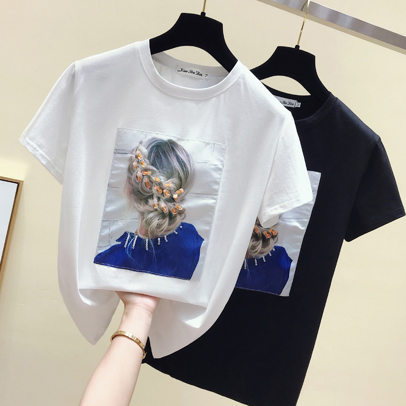 Title 4, Early Spring Loose White Half-sleeved T-shirt S...