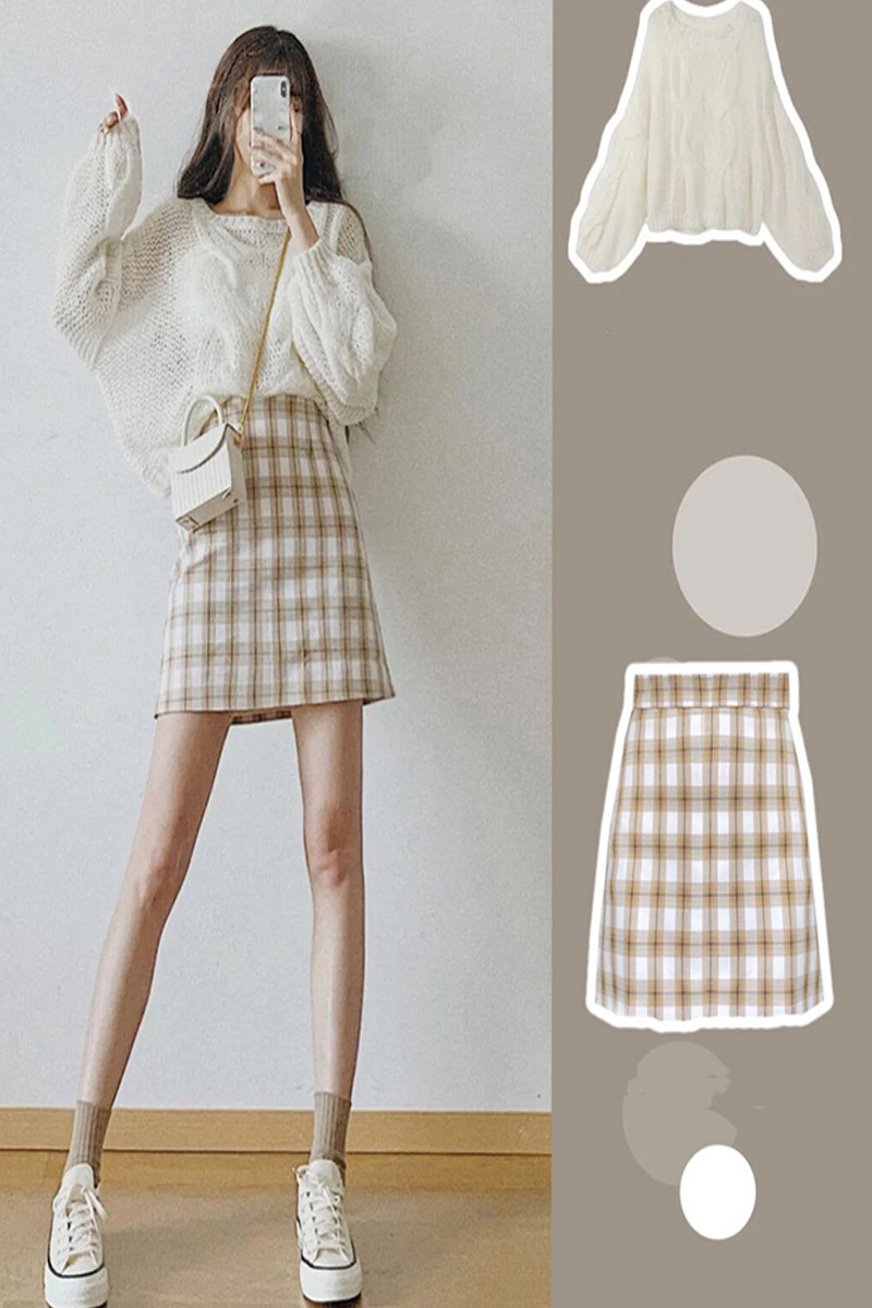 Small Man With A Tall Sweater And Skirt Two-piece Suit Women's Early Autumn Fried Street Skirt