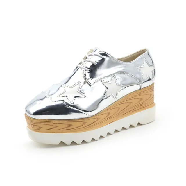 Korean Style Student Slope Heel Casual Flat Shoes England Silver - Shop at LoveMi