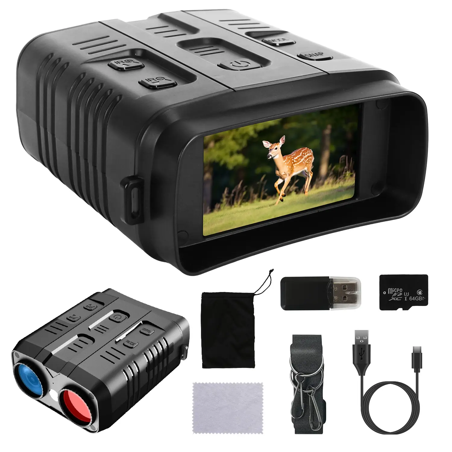 1Pc Night Vision Goggles 4K Full-Color Binoculars 10X Zoom With 2624ft Viewing Range 3in Screen 64G MMC Card WIFI APP Control Save Photo And Video For Camping H