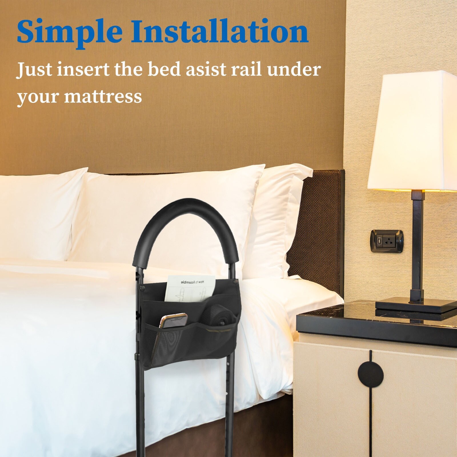 Bed Assist Safety Rail Adjustable Mobility Aid With Detachable Storage Pouch UK — image 6