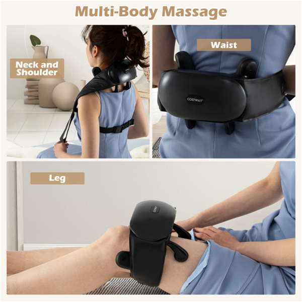 Neck Shoulder Massager - 4D Deep Tissue Kneading, 2 Modes & 2-Level Heat , Hands-Free Straps For Home Office Travel