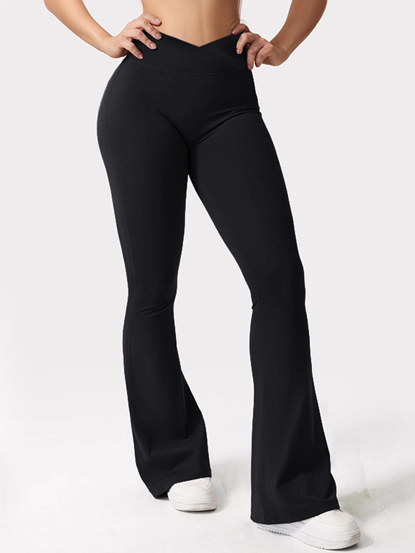 V waist Elastic Sports Tight Pants Women's Peach Hip Lifting Yoga Bell Bottom Pants Black - Shop at LoveMi