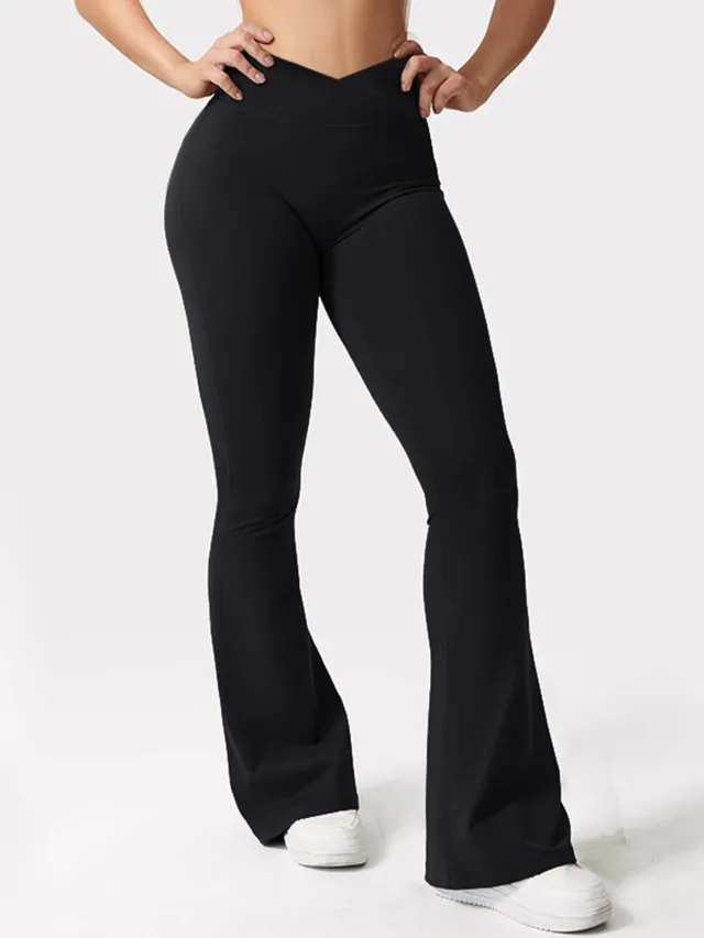 V waist Elastic Sports Tight Pants Women's Peach Hip Lifting Yoga Bell Bottom Pants Black - Shop at LoveMi